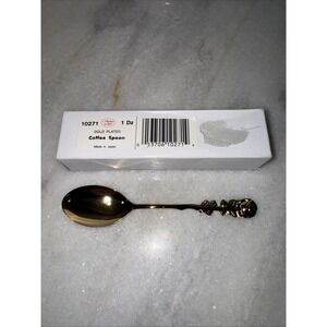 New In BoxGold Plated‎ Stainless Steel Rose & Leaf Decorative Stirring Spoon VTG